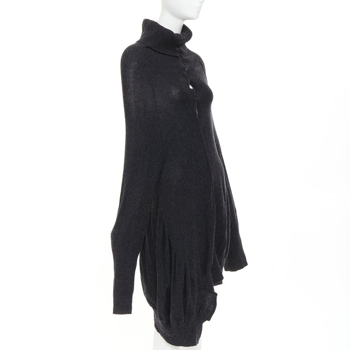 Y'S YOHJI YAMAMOTO grey wool button up asymmetric turtleneck sweater dress JP3 L