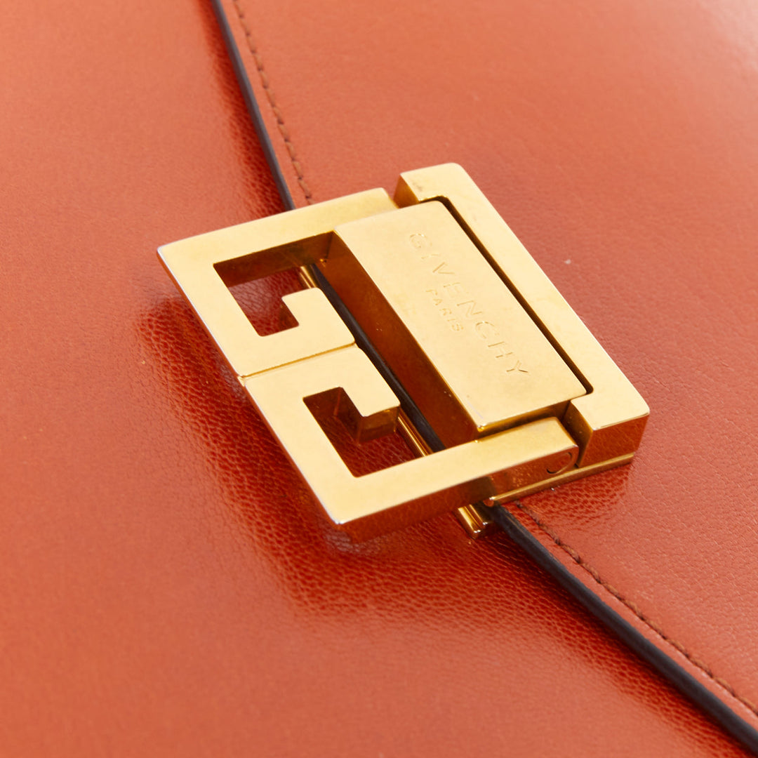 GIVENCHY GV3 Small tan brown leather suede clasp structured crossbody bag