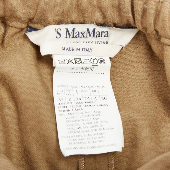 MAX MARA ' camel virgin wool blend drawstring waist wide leg cropped pants 32"