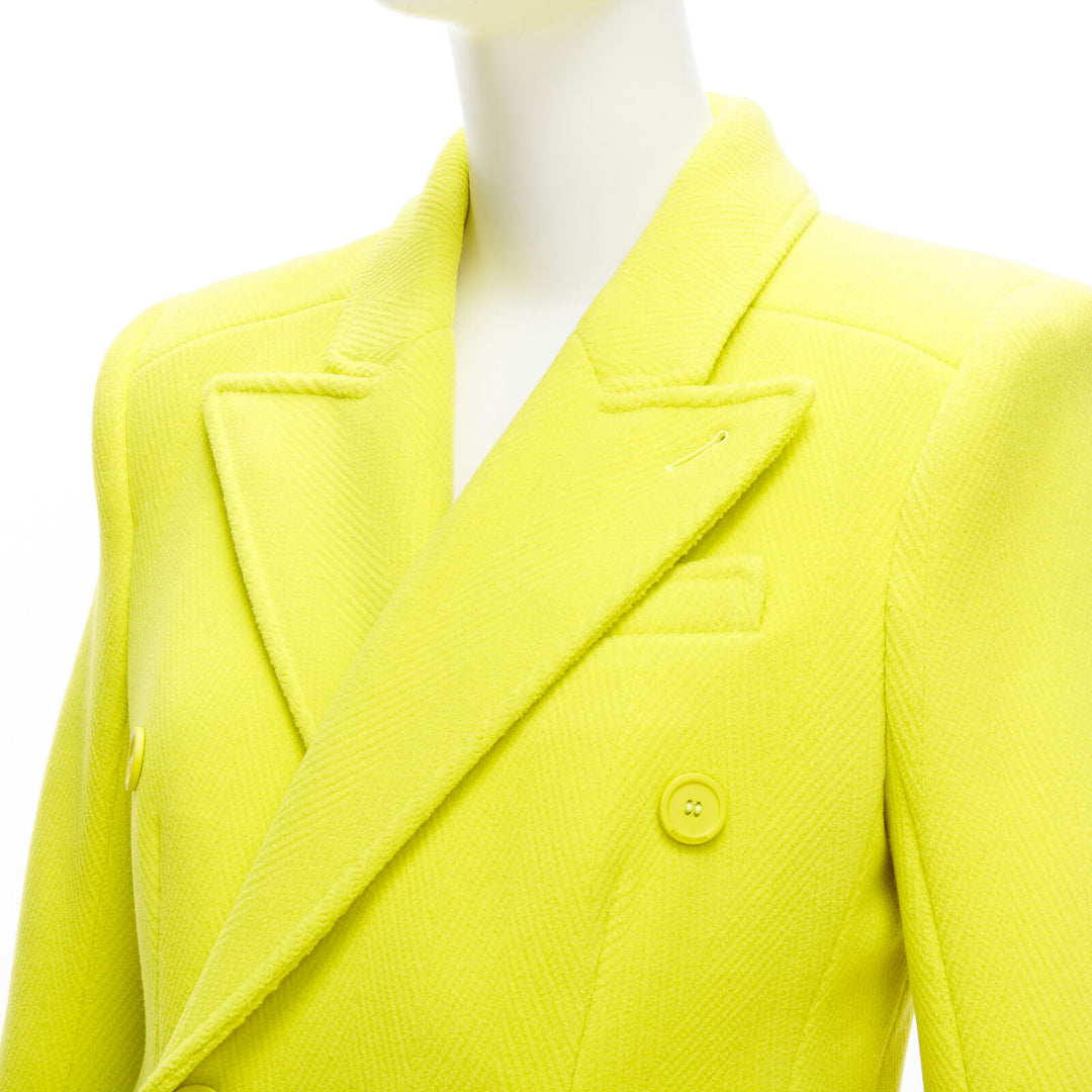 BALENCIAGA Hourglass bright yellow wool double breasted peplum coat FR34 XS