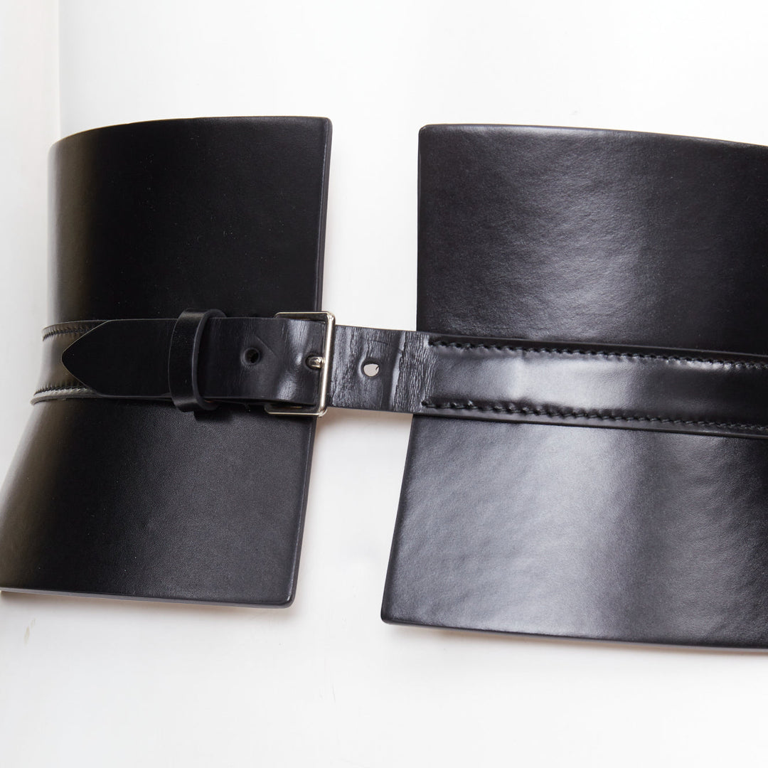 ALAIA black leather slim closure wide statement corset cinch belt 65cm