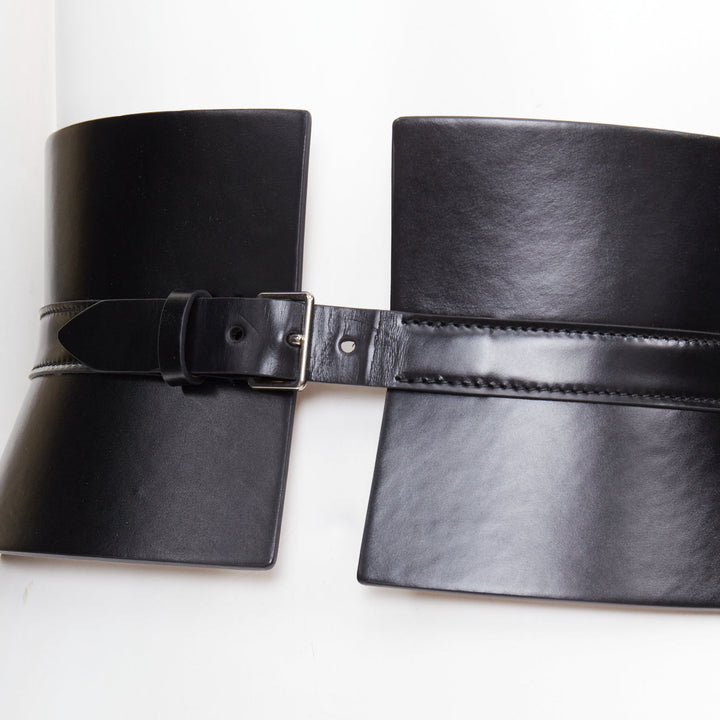 ALAIA black leather slim closure wide statement corset cinch belt 65cm