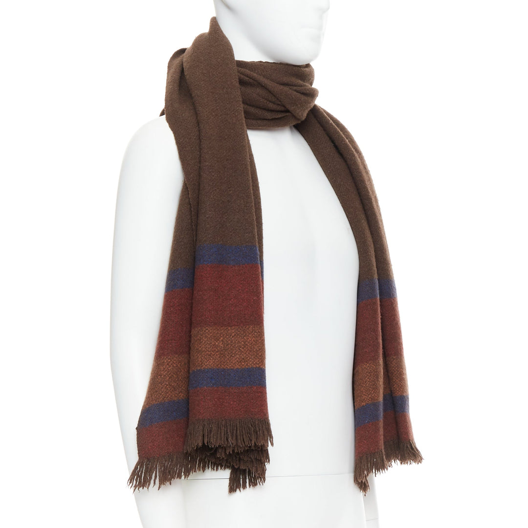 CHRISTOPHE LEMAIRE brown 100% yak wool Tibet handcrafted stripe scarf