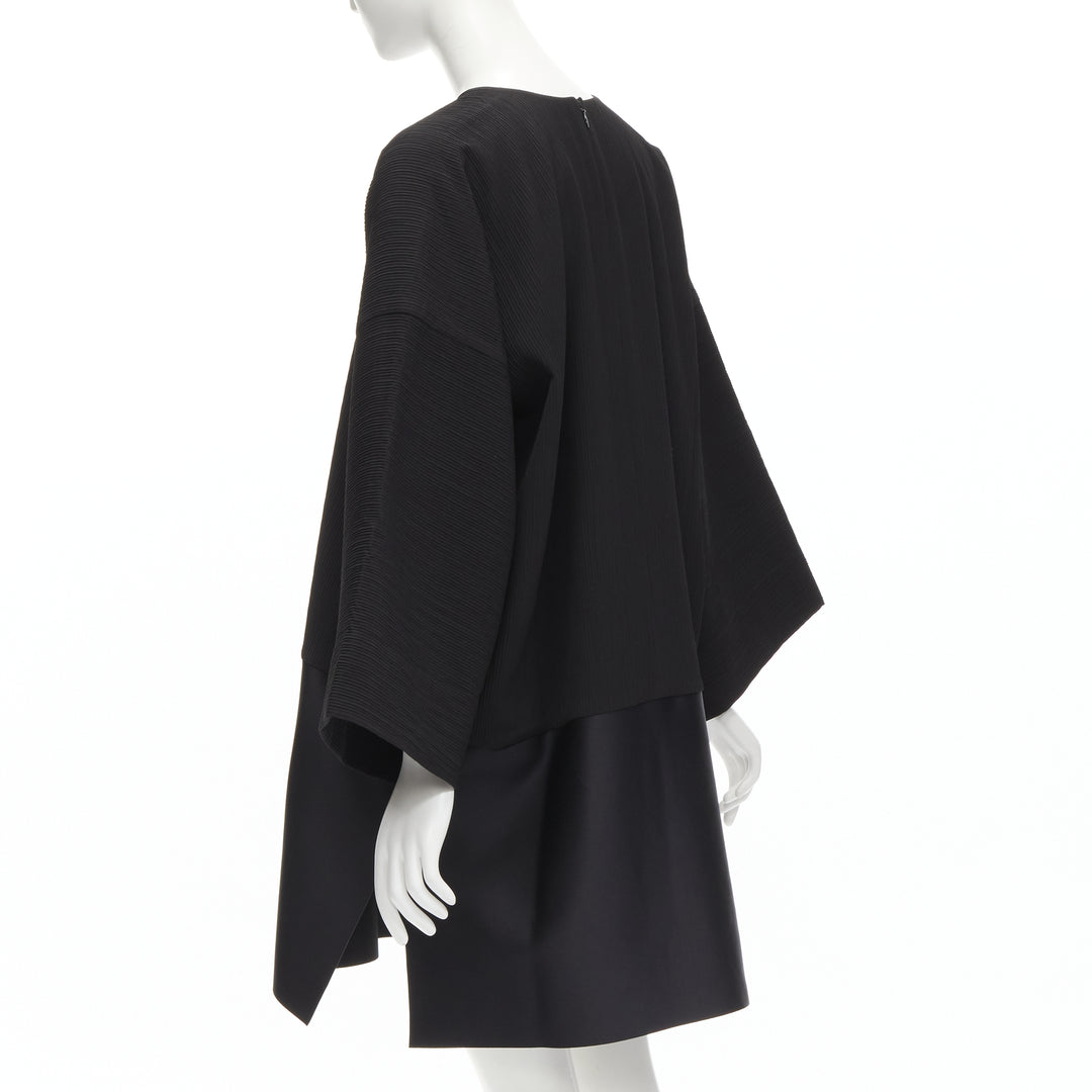 SOLACE LONDON Lulu black structural contrasting pleat satin hem boxy dress UK8 S