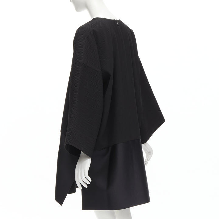 SOLACE LONDON Lulu black structural contrasting pleat satin hem boxy dress UK8 S