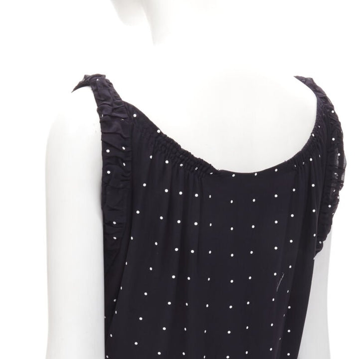 GUCCI black white polka dot cursive logo print laced front mini dress IT38 XS