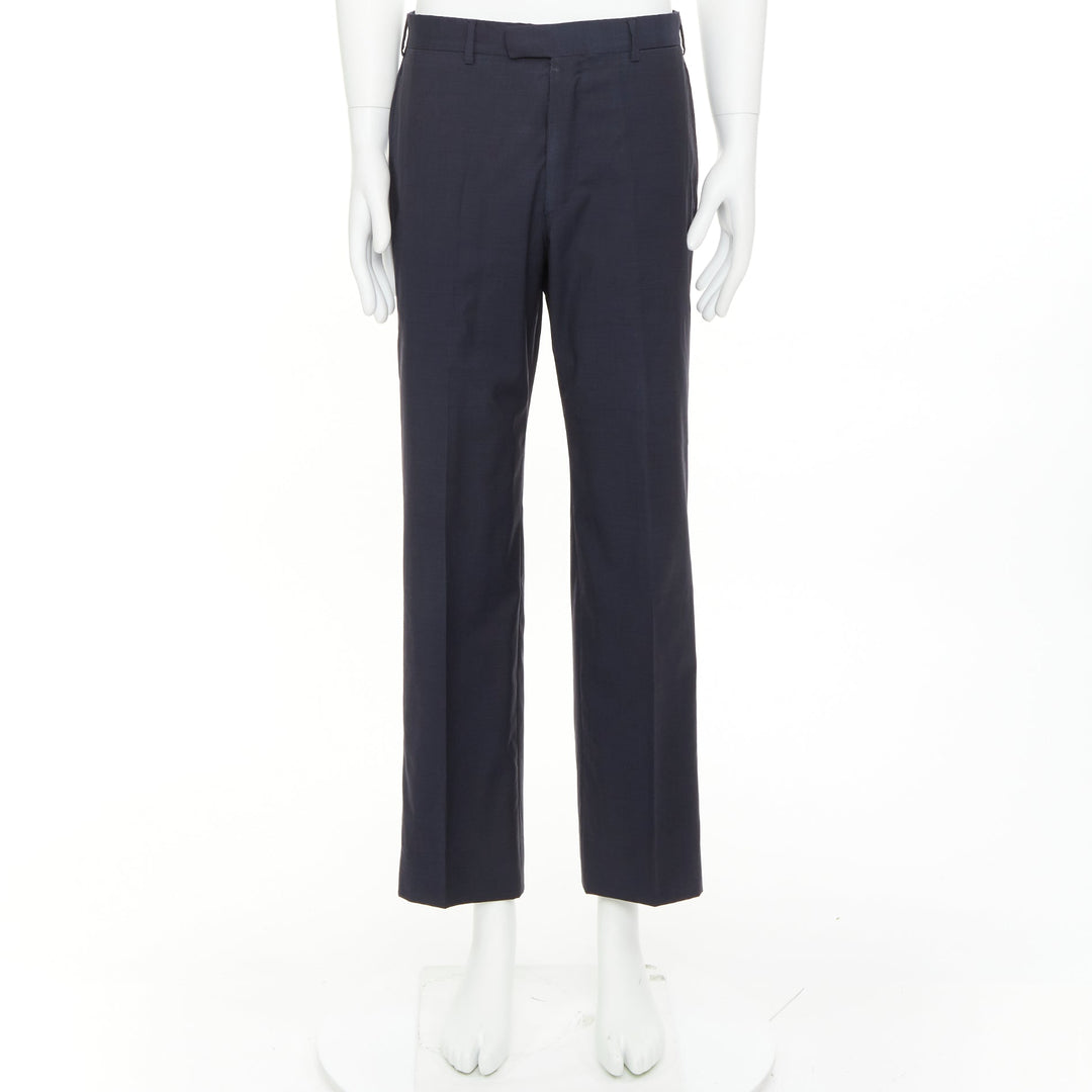 HERMES navy woven handstitched details back pocketed dress trousers IT50 XL