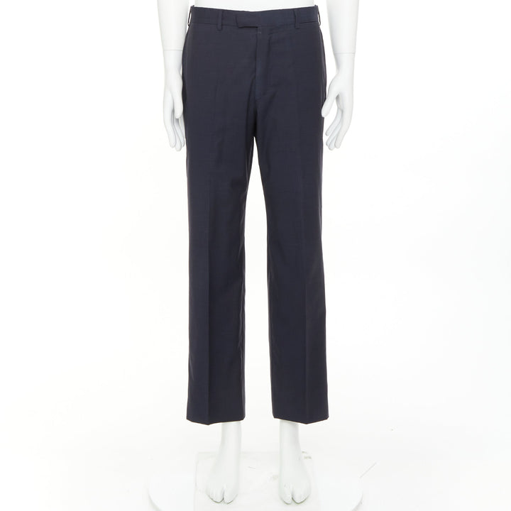 HERMES navy woven handstitched details back pocketed dress trousers IT50 XL