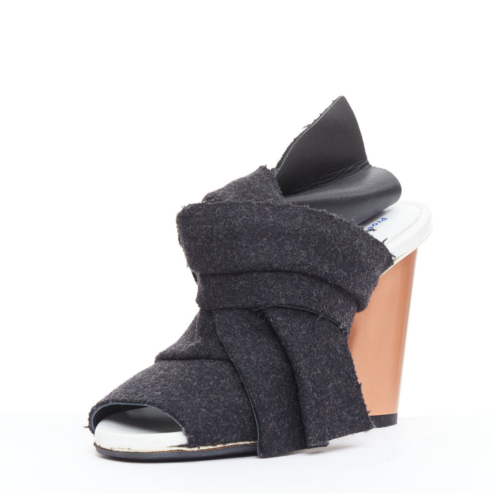 PROENZA SCHOULER grey wool felt bow metallic heel mules EU38