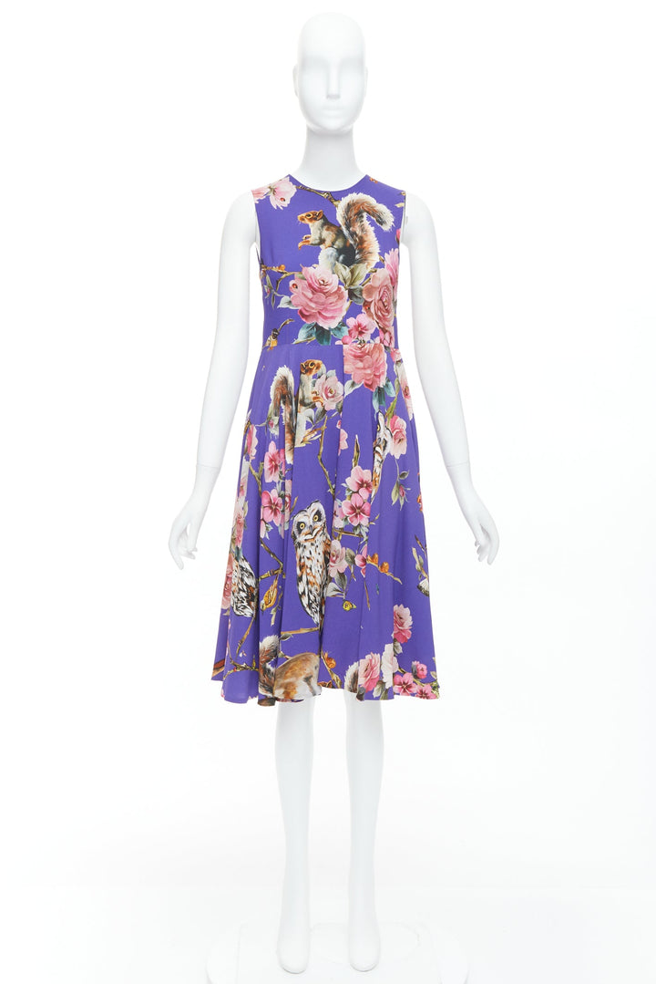 DOLCE GABBANA purple squirrel garden floral print cocktail dress IT36 XXS