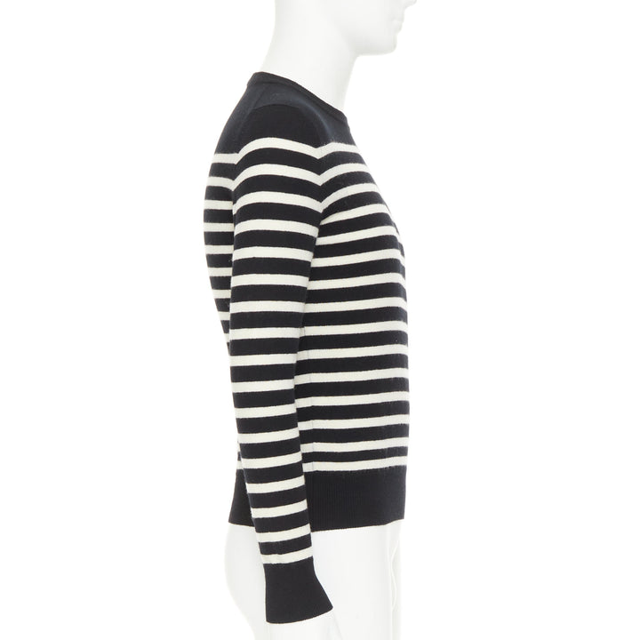 SAINT LAURENT 2017 100% Cashmere black white horizontal striped crew sweater XS