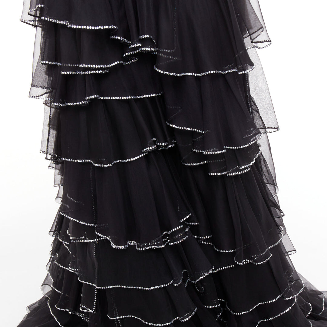 ALEXANDRE VAUTHIER COUTURE AW2018 Runway black crystal tier petal hi slit low g