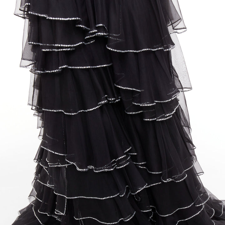 ALEXANDRE VAUTHIER COUTURE AW2018 Runway black crystal tier petal hi slit low g