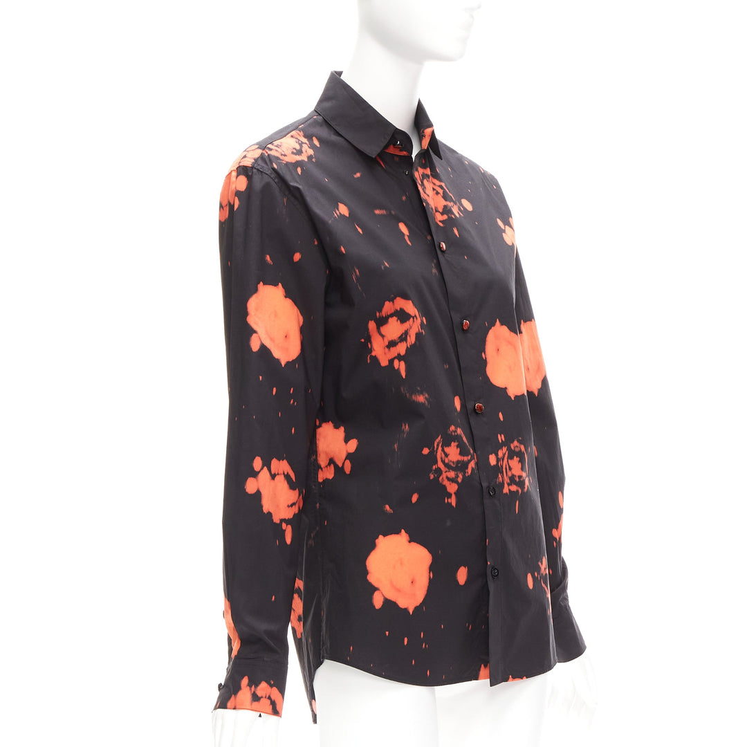 MARNI red black splatter tie dye rose print cotton button-up shirt IT38 XS
