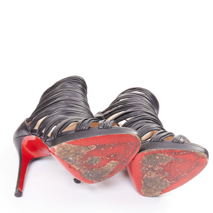 CHRISTIAN LOUBOUTIN Tinazata 120 black strappy caged gladiator sandals EU37.5