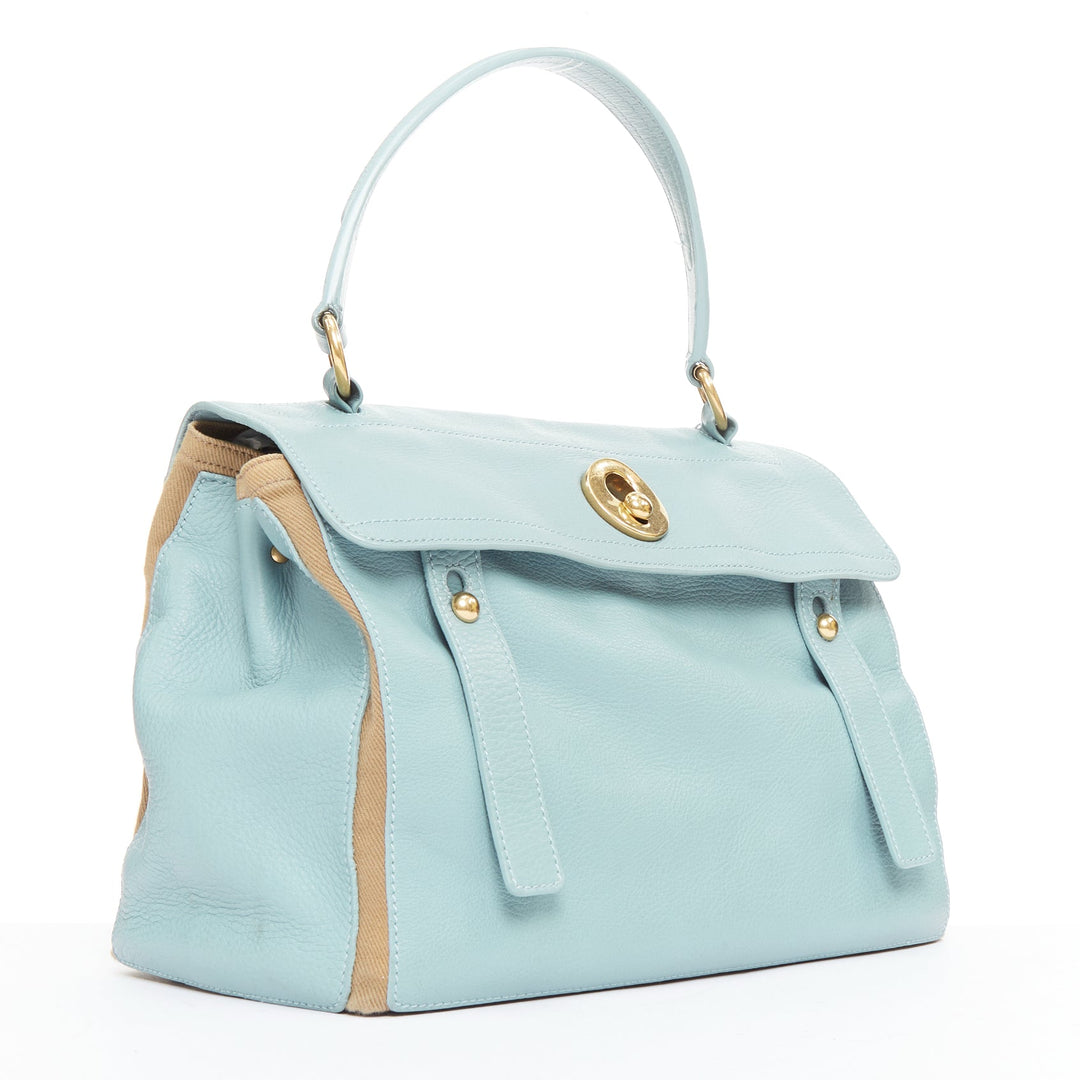 YVES SAINT LAURENT Muse 2 glacier blue canvas gold hardware leather satchel bag