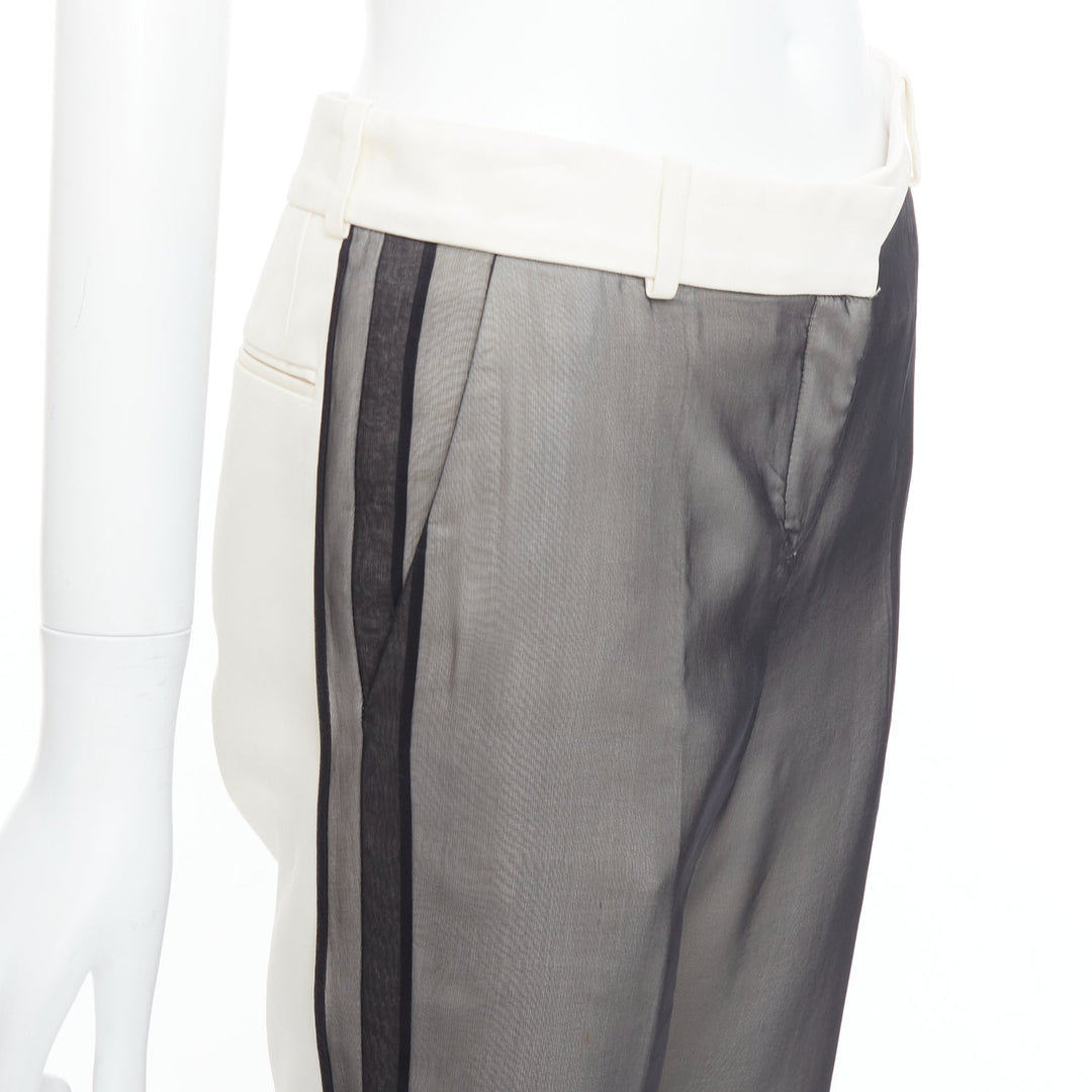 CELINE Phoebe Philo black cream sheer silk overlay wide pants FR34 XS