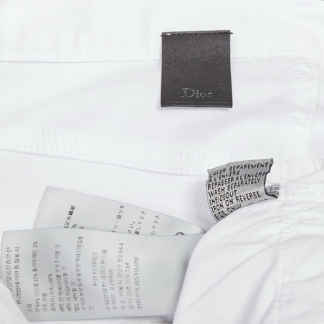 DIOR HOMME white cotton blend silver zip cargo pockets straight jeans 29"