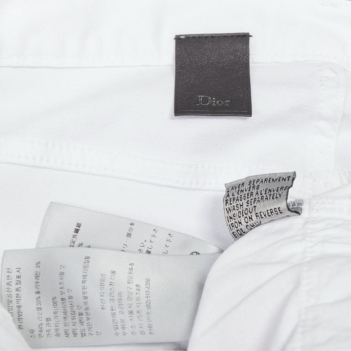 DIOR HOMME white cotton blend silver zip cargo pockets straight jeans 29"