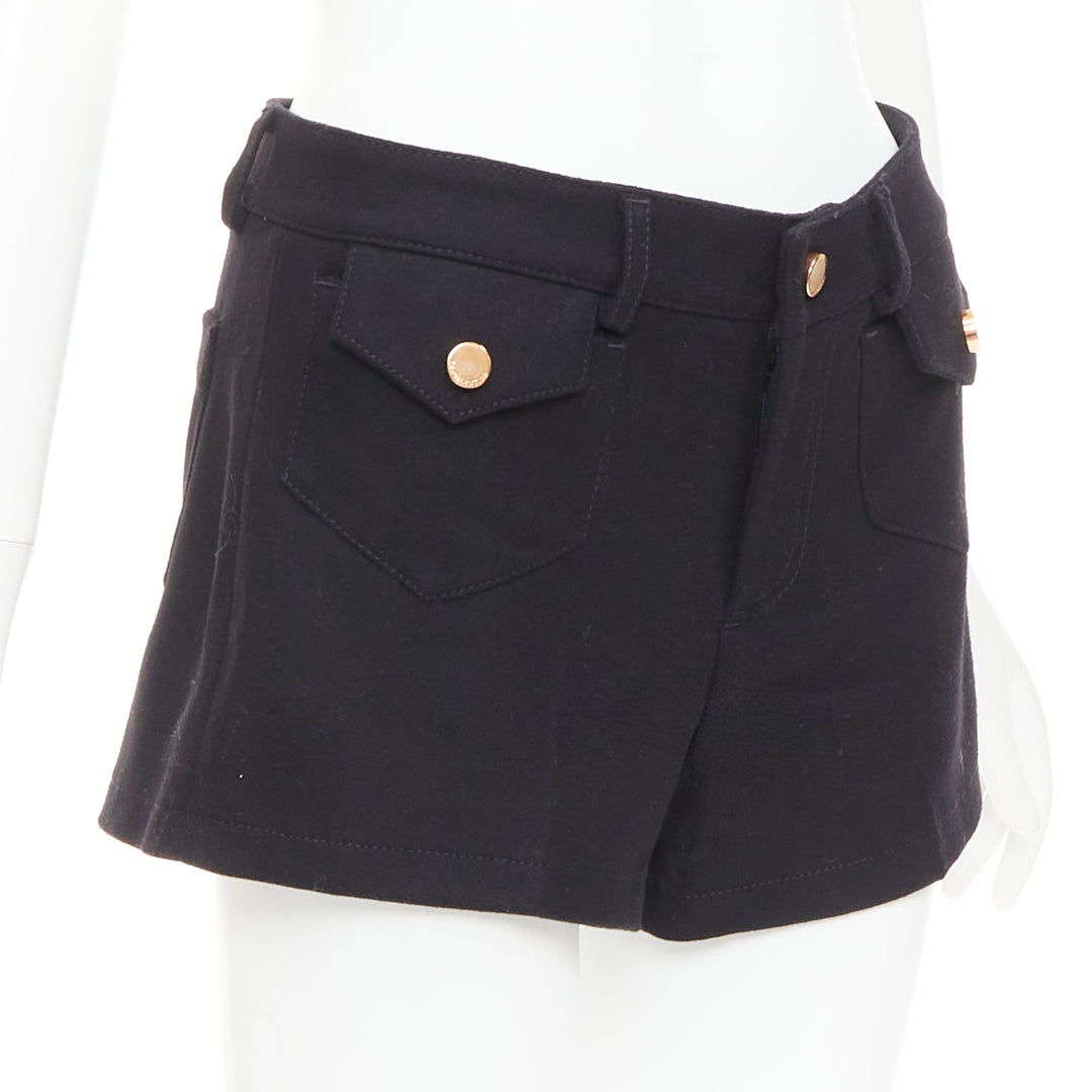 RED VALENTINO black wool blend gold logo buttons mini shorts IT38 XS