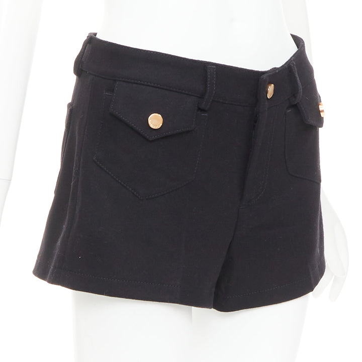 RED VALENTINO black wool blend gold logo buttons mini shorts IT38 XS