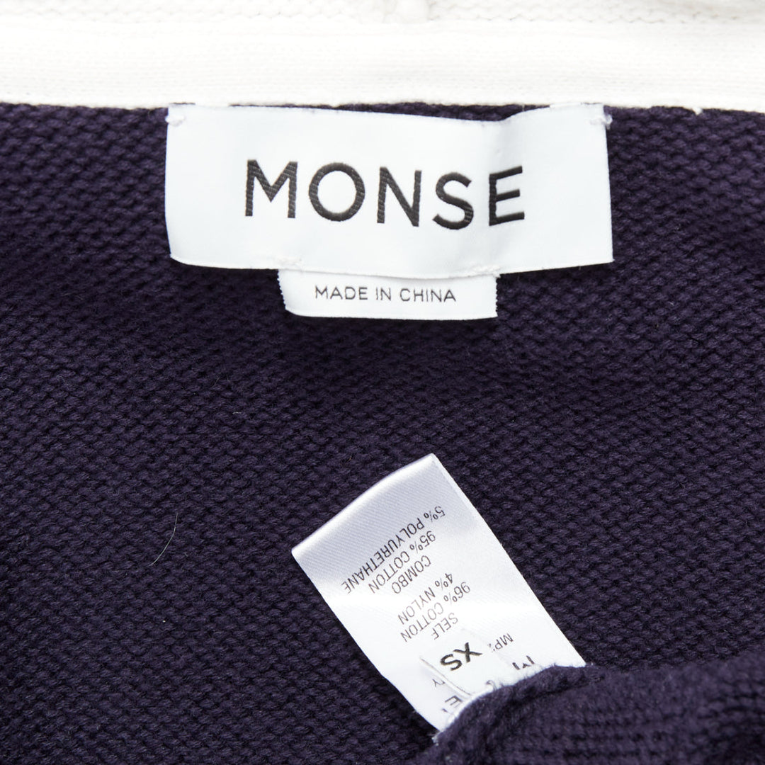 MONSE navy white cotton blend laced side hooded cardigan XS