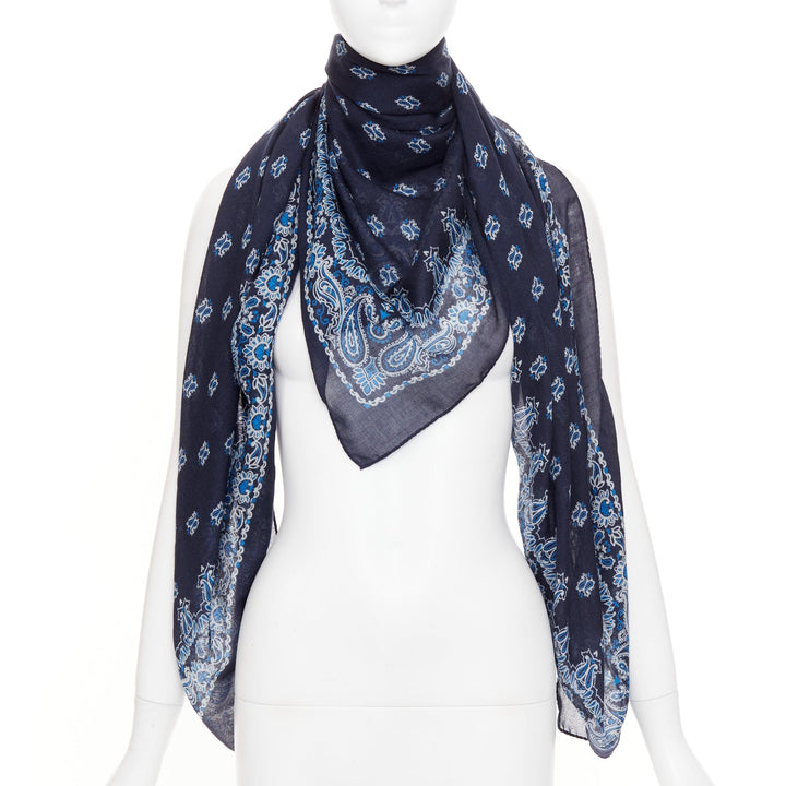 SAINT LAURENT 2016 Runway Surf Sound navy blue paisley cashmere silk wrap scarf