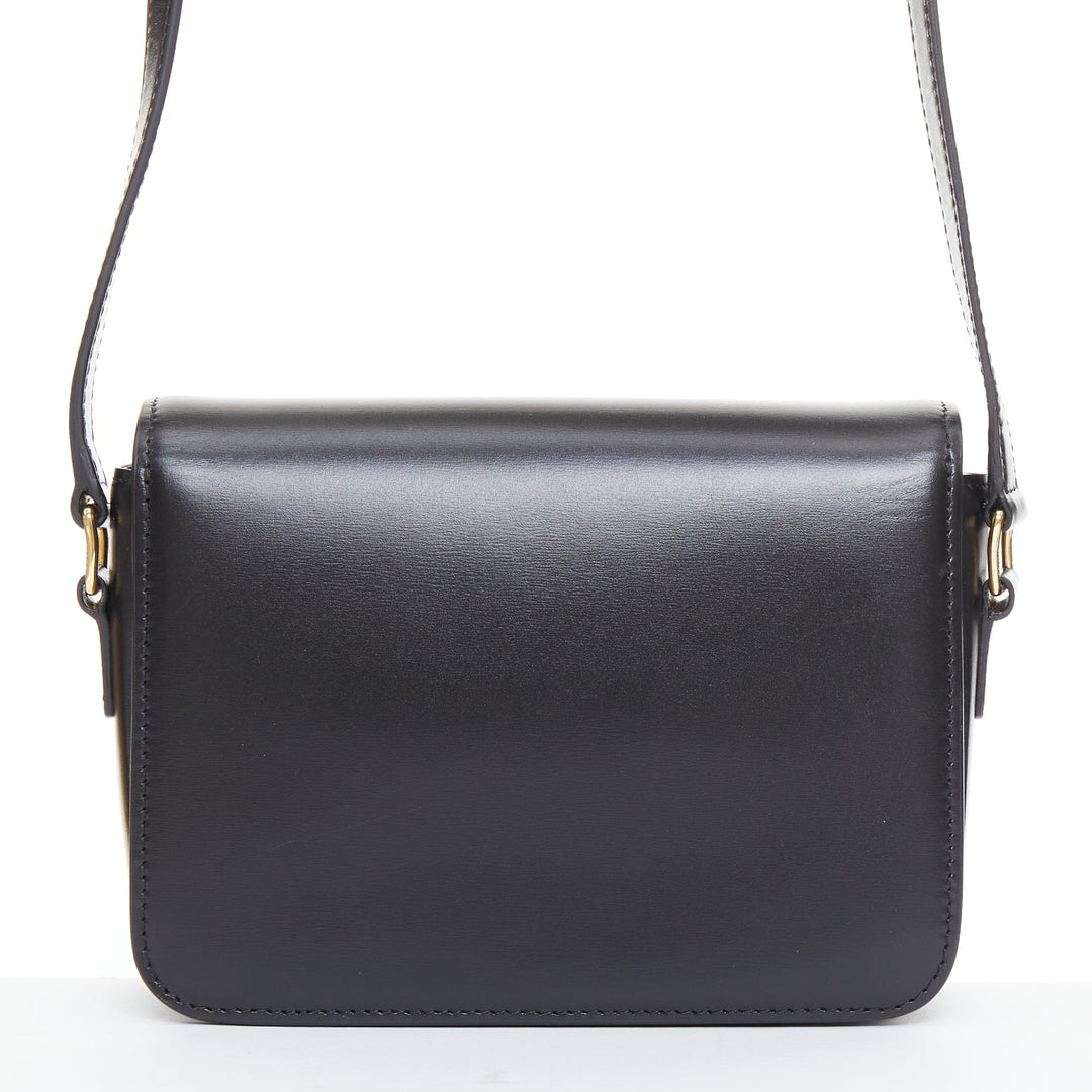 CELINE Teen Triomphe black shiny calfskin gold anagram logo crossbody bag