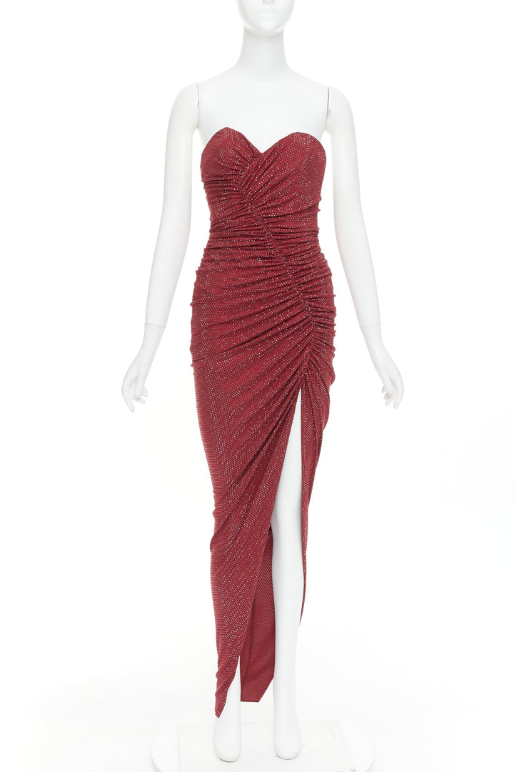 ALEXANDRE VAUTHIER Daring Red crystal strass sweetheart ruched slit gown dress