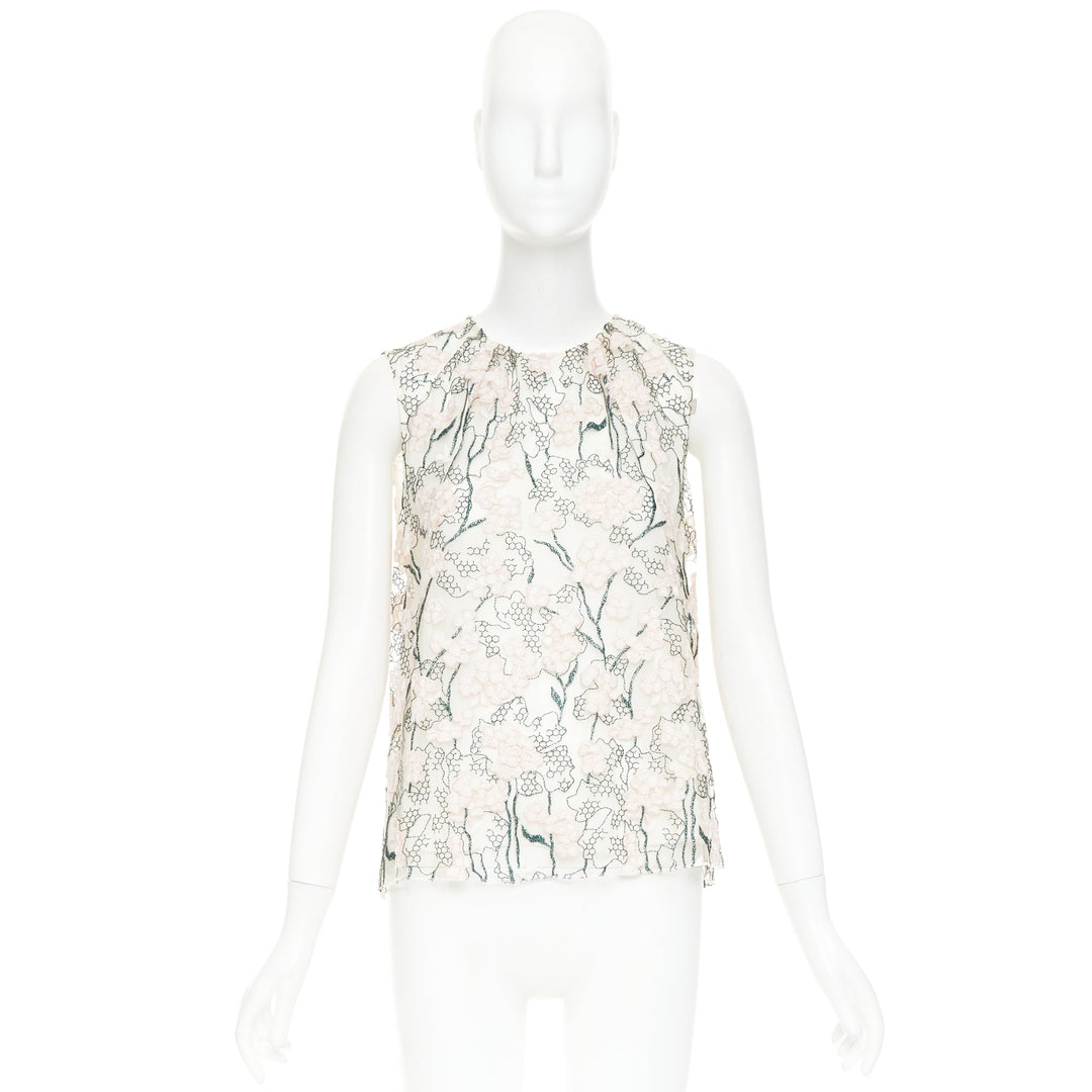 GIAMBATTISTA VALLI pink metallic green floral embroidered treillage top IT40 XS