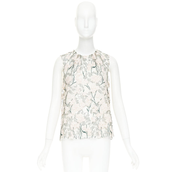 GIAMBATTISTA VALLI pink metallic green floral embroidered treillage top IT40 XS