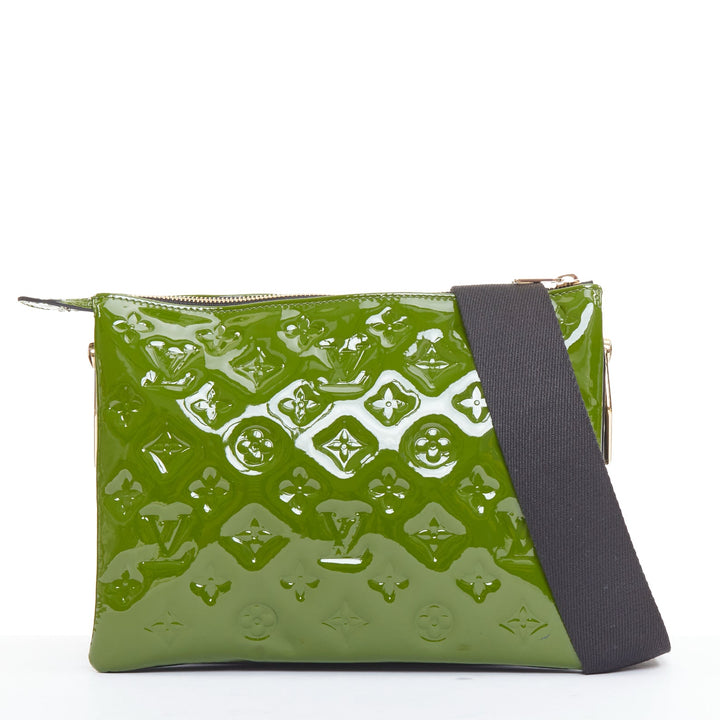 LOUIS VUITTON 2022 Coussin PM green patent monogram embossed trio crossbody bag