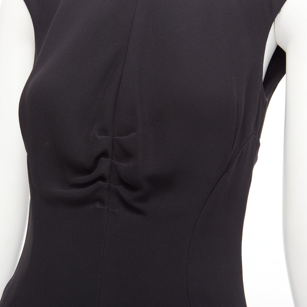 CHANEL 08P black 100% silk ruched front boned waist shift dress FR34 XS