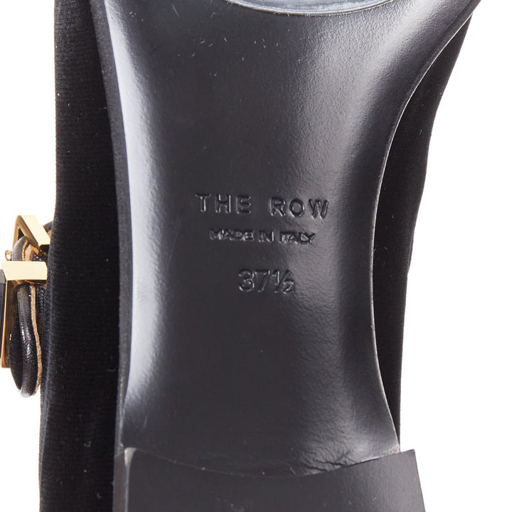 THE ROW Ava Mary Jane black velvet stone obsidian gold hardware flats EU37.5