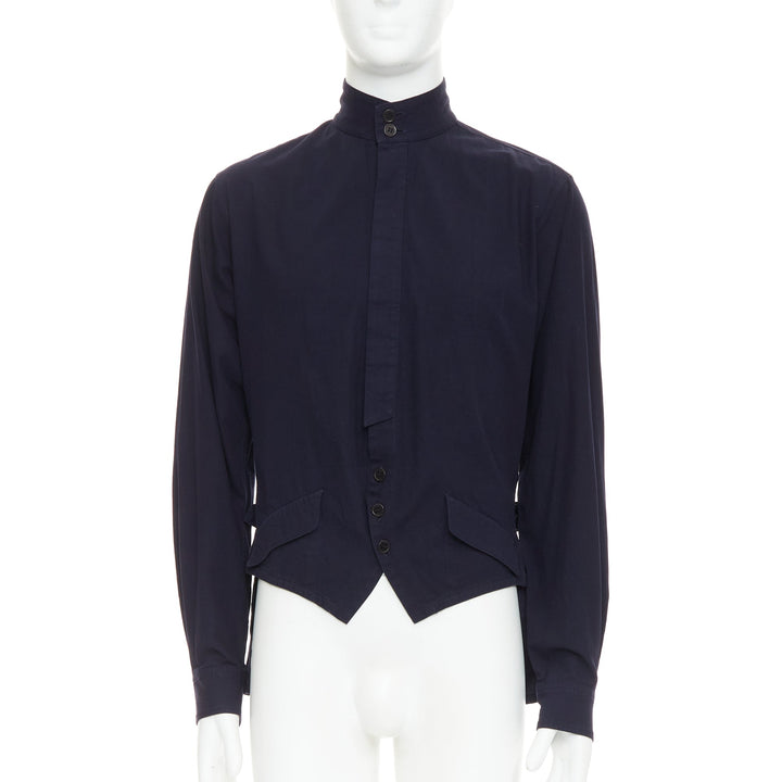 YOHJI YAMAMOTO HOMME navy hi neck cropped front flap pocketed overshirt JP3 L
