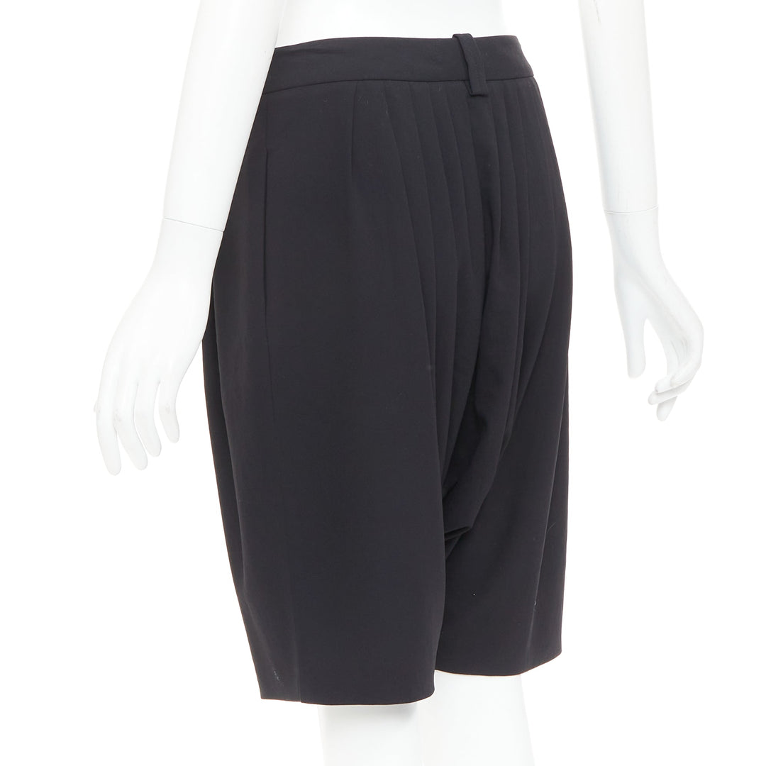 GIVENCHY black pleated front drop crotch harem knee length shorts FR38 M