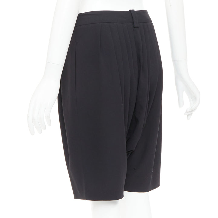 GIVENCHY black pleated front drop crotch harem knee length shorts FR38 M