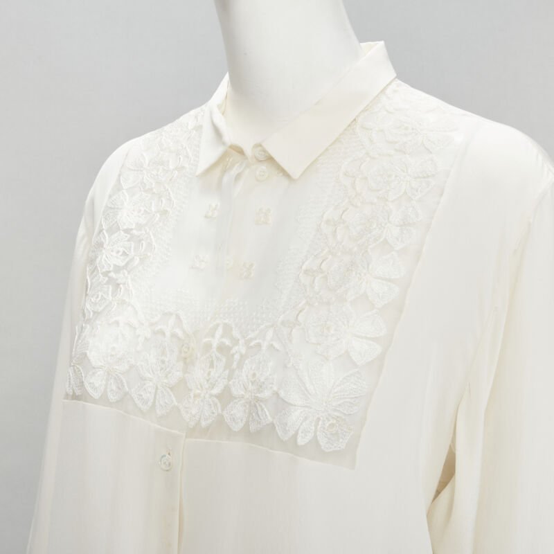 CHRISTIAN DIOR 100% silk sheer floral embroidery long sleeve shirt FR44 XL
