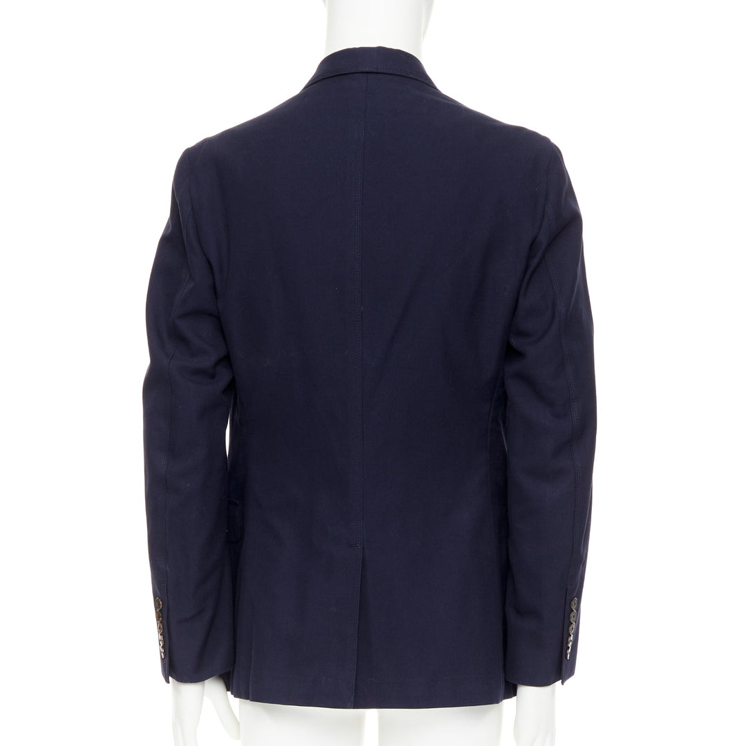 GUCCI navy cotton slim lapels vent half lined single breast blazer IT52 XL