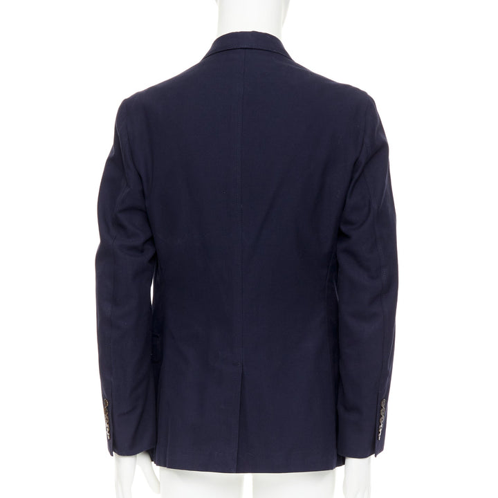 GUCCI navy cotton slim lapels vent half lined single breast blazer IT52 XL