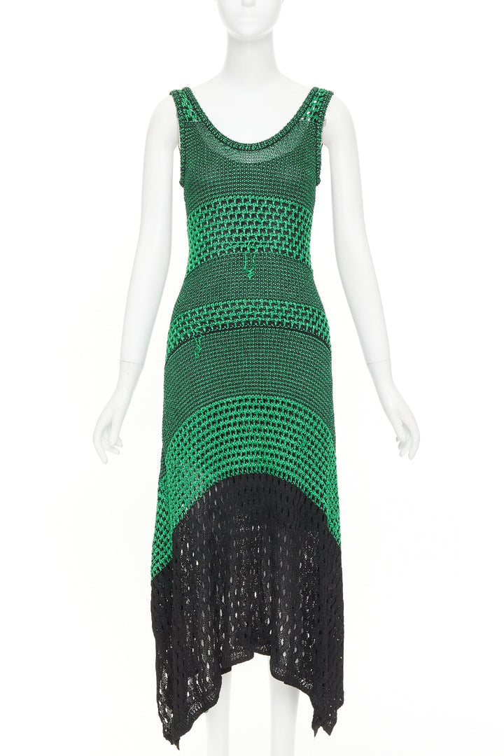 PROENZA SCHOULER 2016 green black asymmetric lattice crochet knit dress S