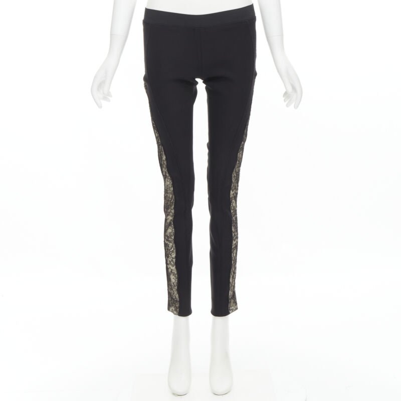 STELLA MCCARTNEY black contour seam sheer lace side stretch legging pants IT38 S