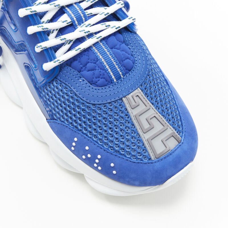 VERSACE Chain Reaction Bluette 2 white mesh suede chunky sneaker EU39 US6