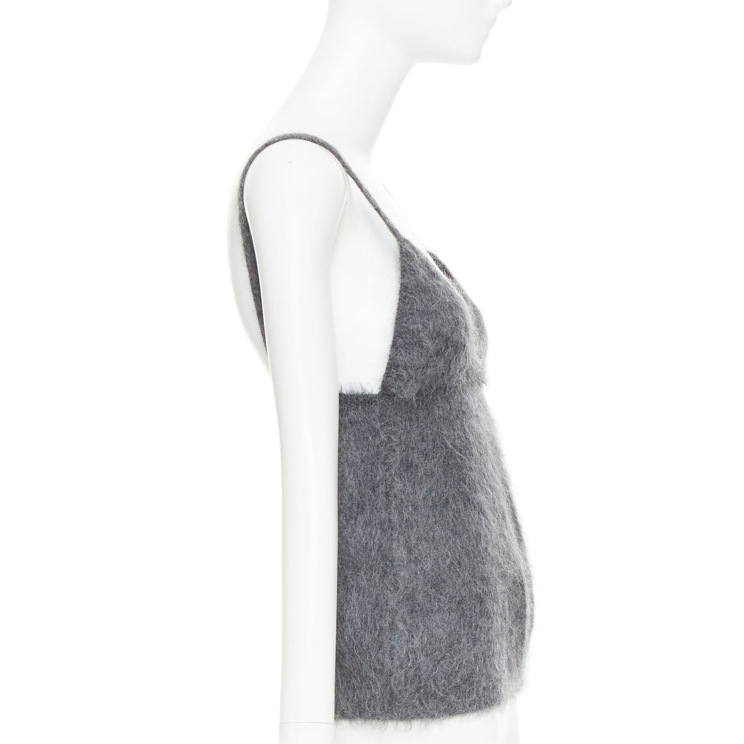 PRADA 2017 fluffy grey mohair blend strappy camisole top IT38 XS