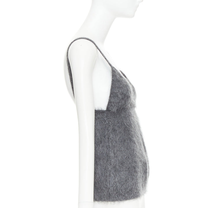 PRADA 2017 fluffy grey mohair blend strappy camisole top IT38 XS