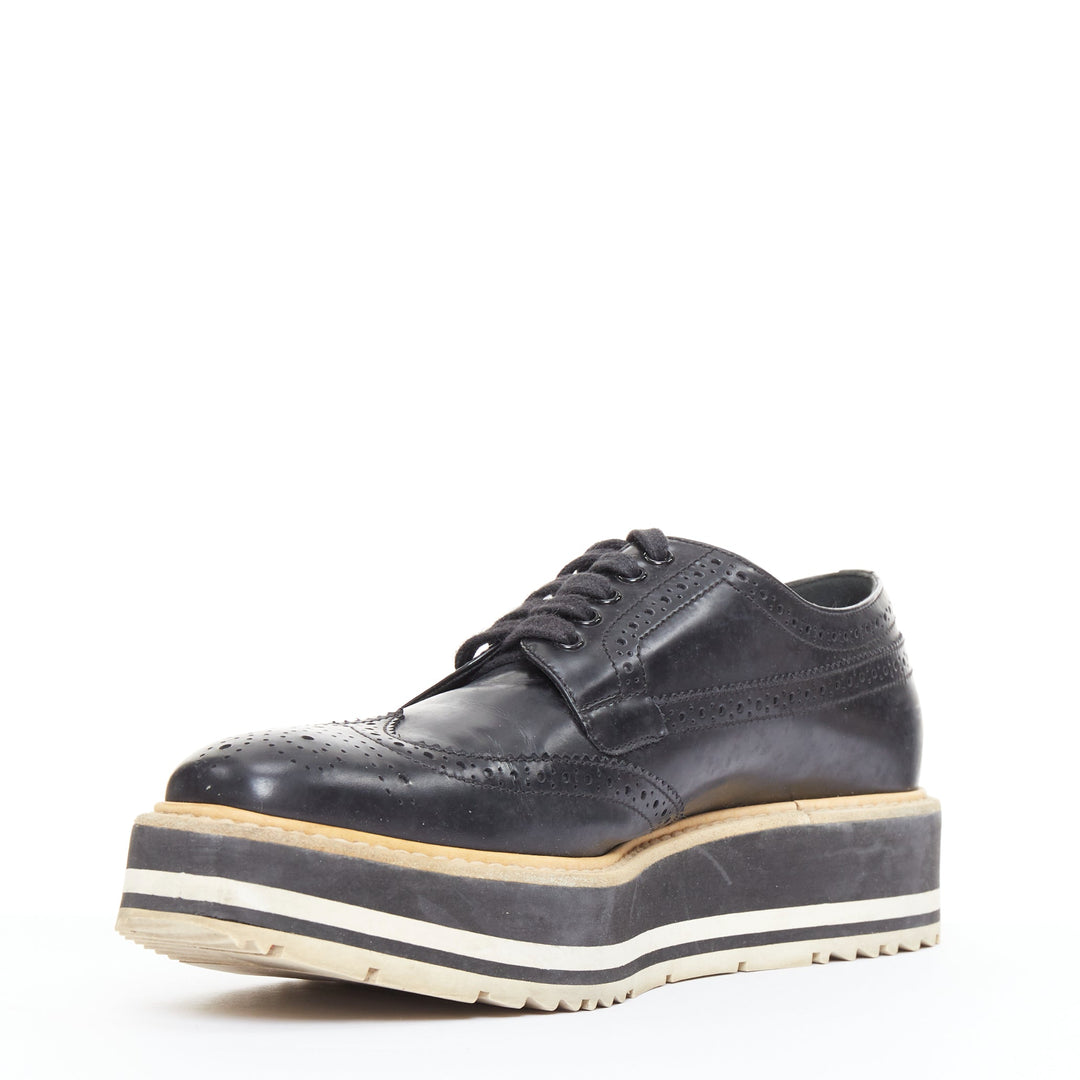 PRADA Wingtip black white beige platform brogue oxfords EU37.5