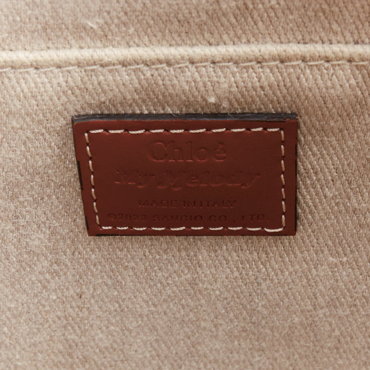 rare CHLOE My Melody Sanrio Woody beige canvas cream red leather patch tote bag