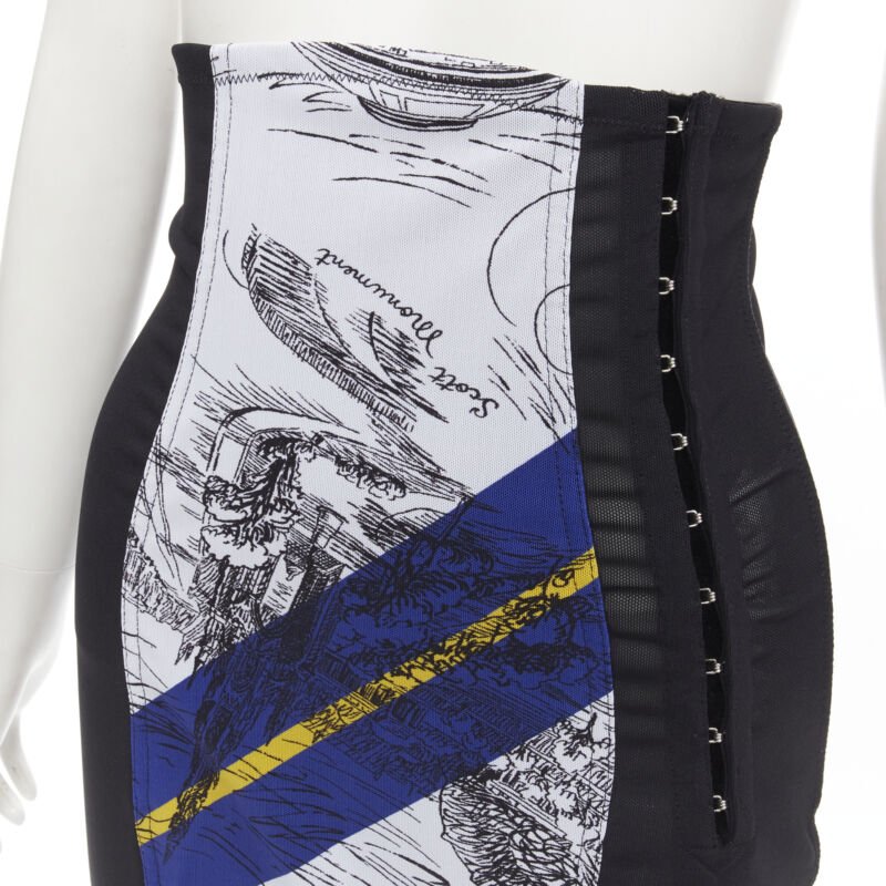 PHILOSOPHY DI LORENZO SERAFINI graphic print black panel corset skirt IT38 XS