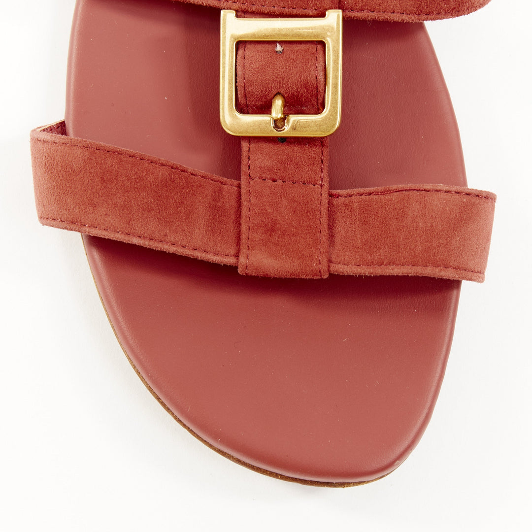 CHRISTIAN DIOR 2018 Double D dusty rose suede cage gladiator flat sandals EU37