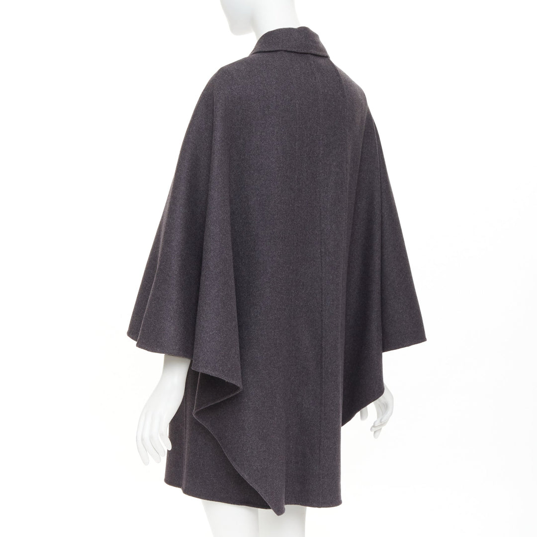 VALENTINO dark grey wool angora brown leather cape sleeve layered coat IT38 XS